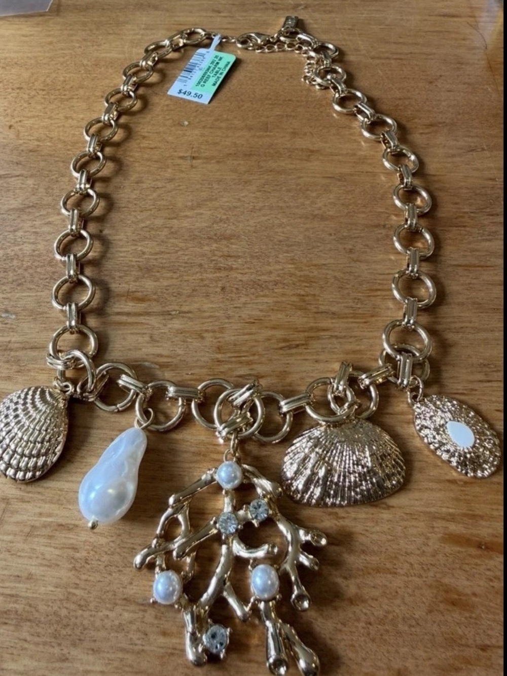 INC” for MACY’S Gold REEF Necklace Shells Pearls Charms MSRP $49 NWT Giftable
